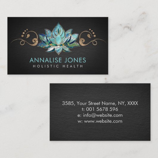 Elegant Blauwgroen Marble Lotus - gouden sierplant Visitekaartje (Voorkant / Achterkant)