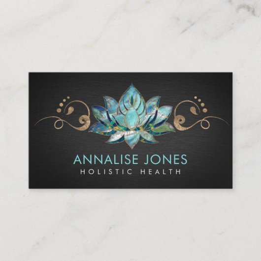 Elegant Blauwgroen Marble Lotus - gouden sierplant Visitekaartje (Voorkant)