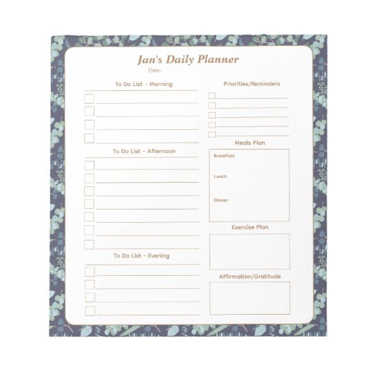 Elegant Blauwgroen marineblauw olievlek Daily Plan Notitieblok (Voorkant)