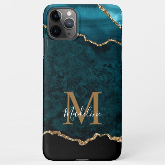 Elegant Blauwgroen marmer Agate Geode Gold Monogra iPhone Hoesje (Achterkant)