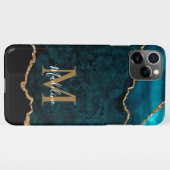 Elegant Blauwgroen marmer Agate Geode Gold Monogra iPhone Hoesje (Achterkant horizontaal)