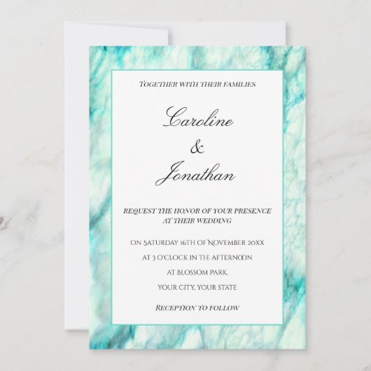 Elegant Blauwgroen marmer Uitnodiging (Voorkant)