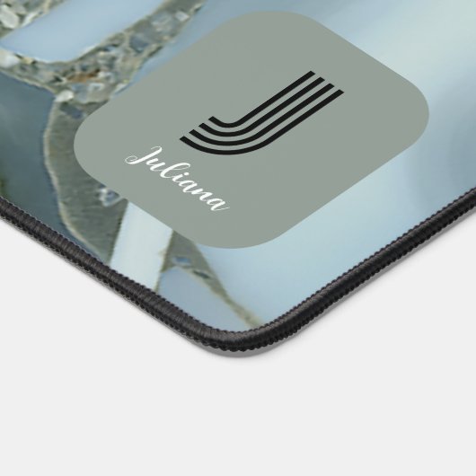 Elegant Blauwgroen marmeren effect personaliseren Bureaumat (Hoek)