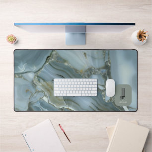 Elegant Blauwgroen marmeren effect personaliseren Bureaumat