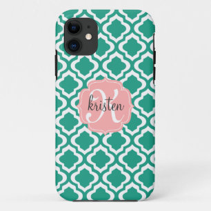 Elegant Blauwgroen Marokkaans Quatrefoil gepersona iPhone 11 Hoesje