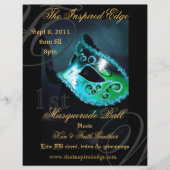 Elegant Blauwgroen Masquerade Ball Party Event Fly Flyer (Voorkant)