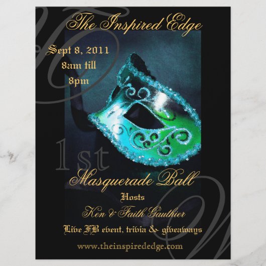 Elegant Blauwgroen Masquerade Ball Party Event Fly Flyer (Voorkant)