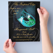Elegant Blauwgroen Masquerade Ball Party Event Fly Flyer (Hand)