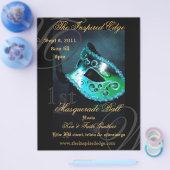 Elegant Blauwgroen Masquerade Ball Party Event Fly Flyer (Enkel)