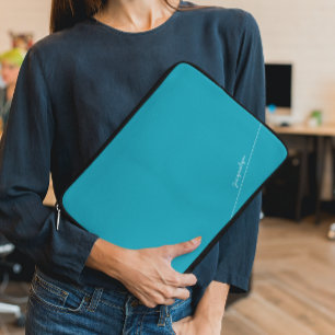 Elegant Blauwgroen met naam Laptop Sleeve