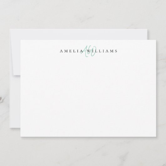 Elegant Blauwgroen minimalistisch monogram Notitiekaartje (Voorkant)