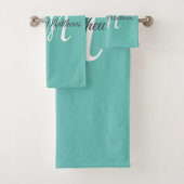 Elegant Blauwgroen monogram Initiaal Dekdoekset Bad Handdoek (Insitu)