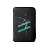 Elegant Blauwgroen Monogram Initiaal Naam Manuscri Badmat (Voorkant Verticaal)