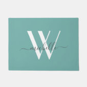 Elegant Blauwgroen monogram Name Script Deurmat (Voorkant)