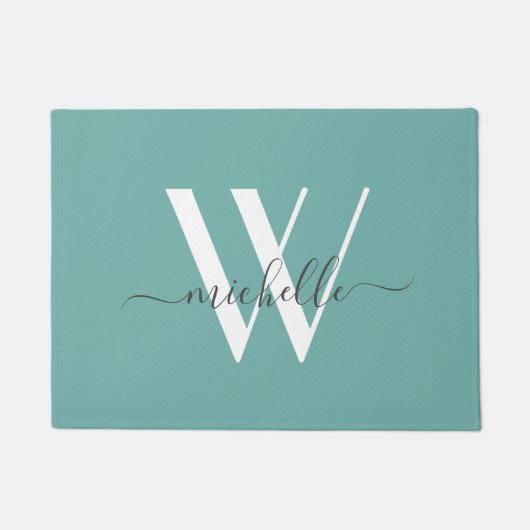 Elegant Blauwgroen monogram Name Script Deurmat (Voorkant)