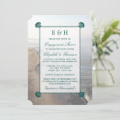 Elegant Blauwgroen Monogram Scallop Beach Verlovin Kaart (Staand voorkant)