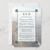 Elegant Blauwgroen Monogram Scallop Beach Verlovin Kaart (Voorkant)