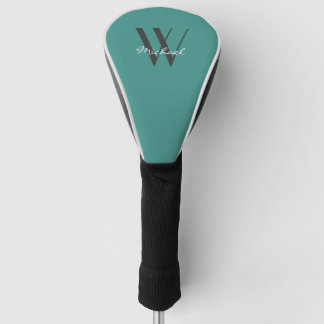 Elegant Blauwgroen Monogram toevoegen Naamscript Golfheadcover