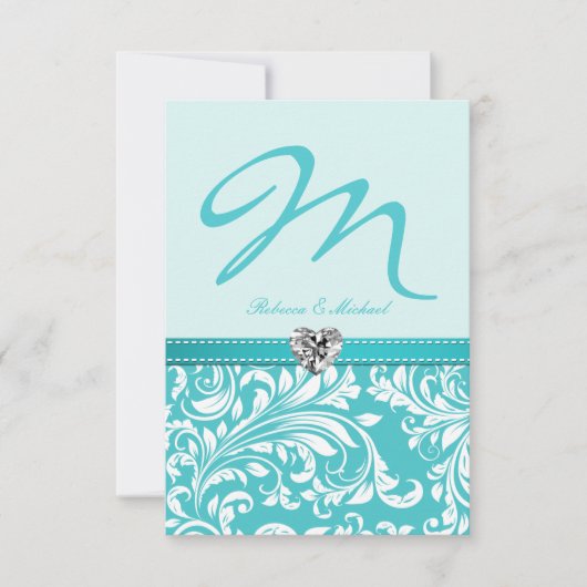 Elegant Blauwgroen Monogram Weddenschap RSVP-kaart RSVP Kaartje (Voorkant)