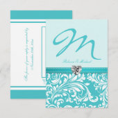 Elegant Blauwgroen Monogram Weddenschap RSVP-kaart RSVP Kaartje (Voorkant / Achterkant)