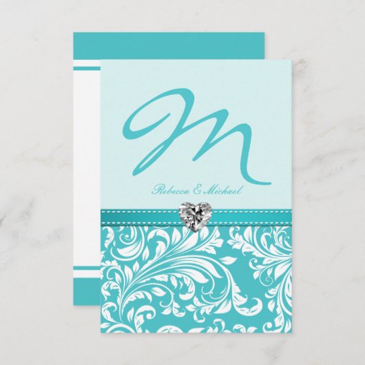 Elegant Blauwgroen Monogram Weddenschap RSVP-kaart RSVP Kaartje (Voorkant / Achterkant)
