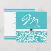 Elegant Blauwgroen Monogram Wedding Invites with D Kaart (Voorkant / Achterkant)