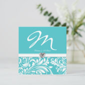 Elegant Blauwgroen Monogram Wedding Invites with D Kaart (Staand voorkant)