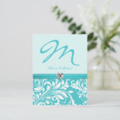 Elegant Blauwgroen Monogram Wedding Invites with D Kaart (Staand voorkant)