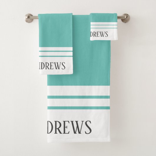 Elegant Blauwgroen Monogramed Name Bath Towel Set Bad Handdoek (Insitu)