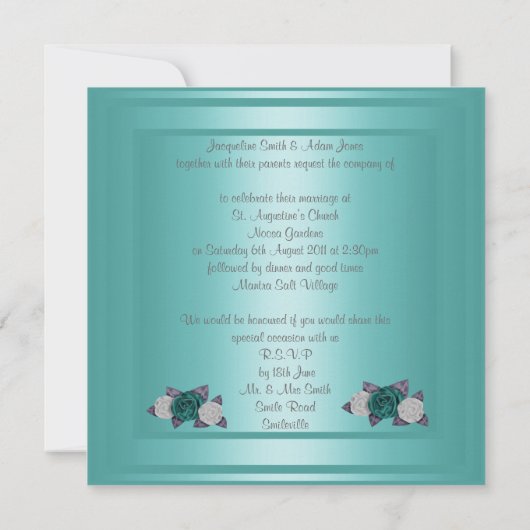 ELEGANT BLAUWGROEN MULTI ROOS WEDDING INVITATION KAART (Achterkant)