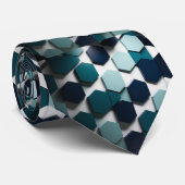 Elegant Blauwgroen, Navy en wit Stropdas (Opgerold)
