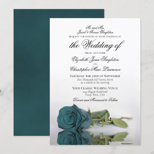 Elegant Blauwgroen of Turquoise Roos Formal Weddin Kaart