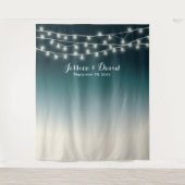 Elegant Blauwgroen Ombre String Lights Wedding Bac Wandkleed (Voorkant)