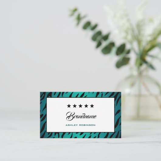 Elegant Blauwgroen Ombre Zebra Lijst Fashionable T Visitekaartje (Staand voorkant)