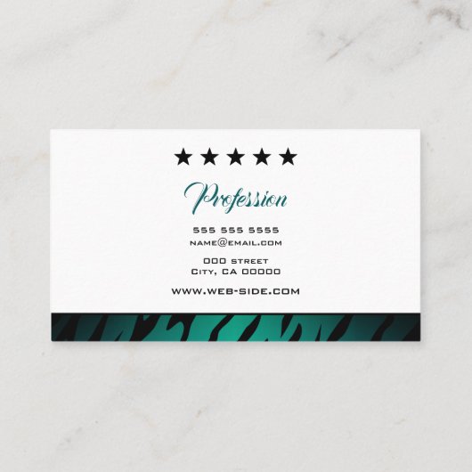 Elegant Blauwgroen Ombre Zebra Lijst Fashionable T Visitekaartje (Achterkant)