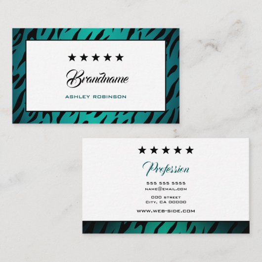 Elegant Blauwgroen Ombre Zebra Lijst Fashionable T Visitekaartje (Voorkant / Achterkant)