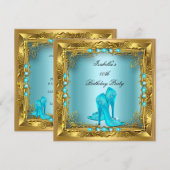 Elegant  Blauwgroen op hoog niveau Gold Birthday P Kaart (Voorkant / Achterkant)