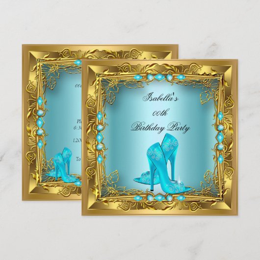 Elegant  Blauwgroen op hoog niveau Gold Birthday P Kaart (Voorkant / Achterkant)