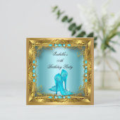 Elegant  Blauwgroen op hoog niveau Gold Birthday P Kaart (Staand voorkant)