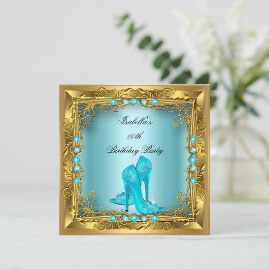 Elegant  Blauwgroen op hoog niveau Gold Birthday P Kaart (Staand voorkant)