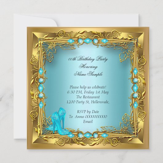 Elegant  Blauwgroen op hoog niveau Gold Birthday P Kaart (Achterkant)