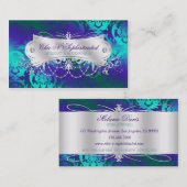 Elegant Blauwgroen Paars Damask Swirl Visitekaartje (Voorkant / Achterkant)