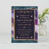 Elegant Blauwgroen, Paars en Glitter Agate Wedding Kaart (Staand voorkant)