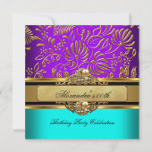 Elegant Blauwgroen Paars Gold Damask Birthday Part Kaart (Voorkant)