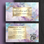 Elegant Blauwgroen Paarse en gouden Waterverf marm Visitekaartje