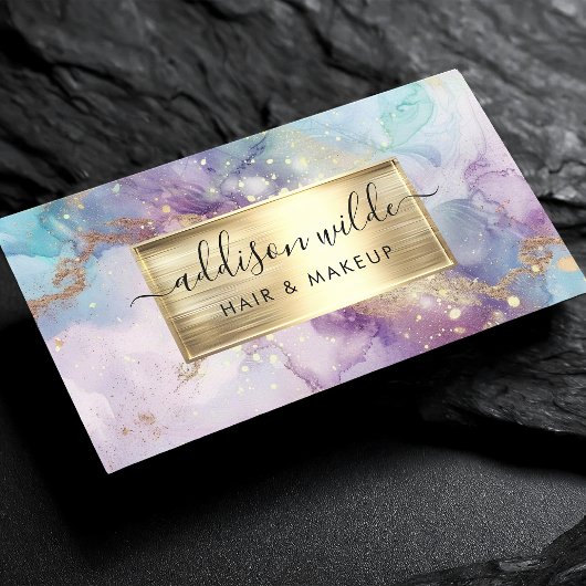 Elegant Blauwgroen Paarse en gouden Waterverf marm Visitekaartje