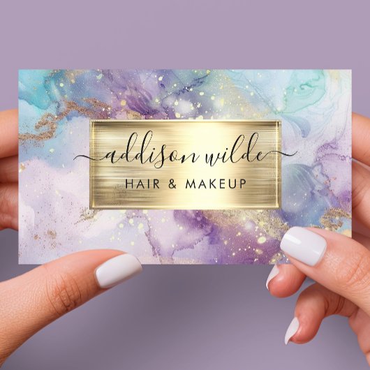 Elegant Blauwgroen Paarse en gouden Waterverf marm Visitekaartje
