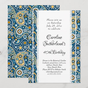 Elegant blauwgroen paisley print Birthday Party Kaart
