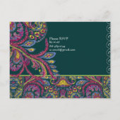 Elegant  Blauwgroen Paisley Wedding Invitation Uitnodiging Briefkaart (Achterkant)