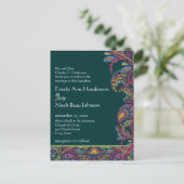 Elegant  Blauwgroen Paisley Wedding Invitation Uitnodiging Briefkaart (Staand voorkant)